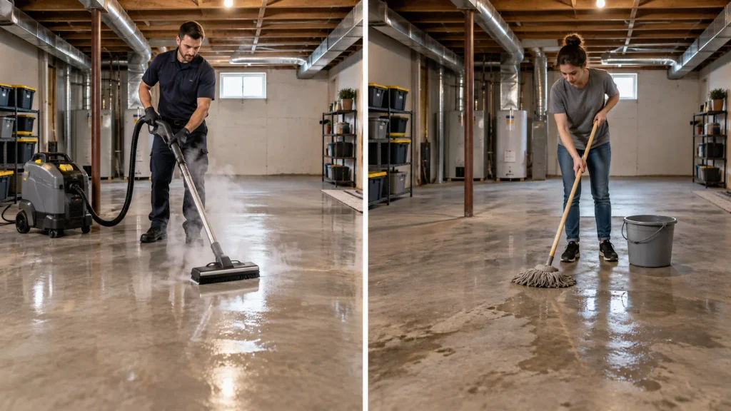 Comparison: Steam Cleaning Basement Floors vs. Traditional Cleaning