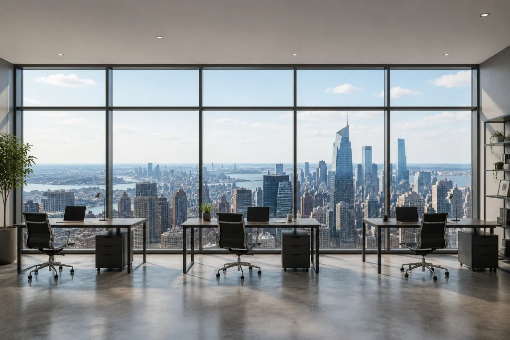 Modern luxury condo with clean floors and skyline views after move in cleaning.